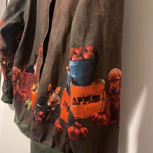 Vintage 90s Blair Green Paisley Cat & Dog Button sweater large P - Picture 5 of 8